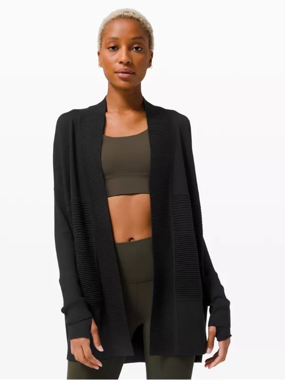 Lululemon Sz M Sit In Lotus Wrap Black Casual Open Front Cardigan Sweater